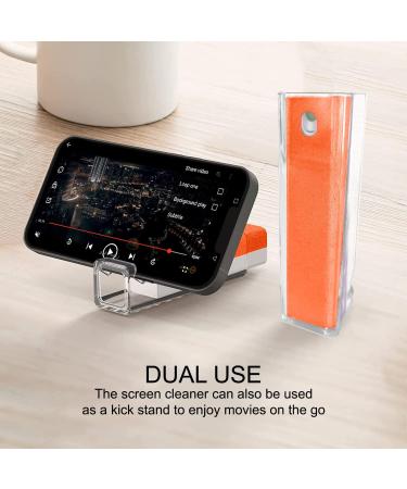 Acuvar 2-in-1 Screen Cleaning Spray with Microfiber Cloth and Phone Stand - Removes Oil and Dirt from Smartphones, Tablets, Laptops, TVs - Orange - Buy Online on GoSupps.com