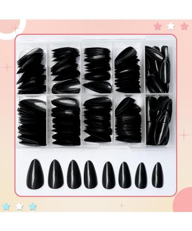 240Pcs Almond Press On Nails - Short Black Glossy Full Cover Fake Nails for Women & Girls | Artificial Acrylic Fingernails Design - Buy Online on GoSupps.com