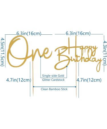 Gold One Birthday Cake Topper - 2pcs One Cake Topper and Happy Birthday Cake Topper Single-side Gold Glitter Baby 1st Birthday Cake Decorations First Anniversary Party Cake Decorations - Buy Online on GoSupps.com