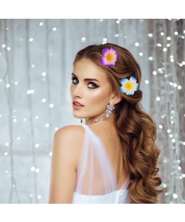 18 Pieces Frangipani Hair Clips - Hawaiian Flower Hair Accessories | Chiffon Plumeria & Hibiscus Hair Clamps for Parties - Buy Online on GoSupps.com