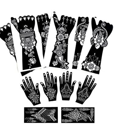 QSTOHENA 12 Sheets Large Henna Tattoo Stencils Kit - Reusable Self Adhesive Templates for Hand, Body Paint - Indian Arabian Designs for Women and Girls - Buy Online on GoSupps.com