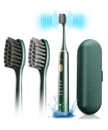 Sonic Electric Toothbrush for Adults - 5 Powerful Cleaning & Whitening Modes with Soft Dupont Bristles  2 Hours Quick Charge for 60 Days  IPX7 Waterproof Travel Portable Oral Dental Care Kit (Green) Dark Green