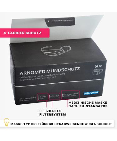 Buy Arnomed Black Medical Masks - 50x Type IIR EN 14683 Certified 4-Layer Protection | CE Certified International Shipping - Buy Online on GoSupps.com