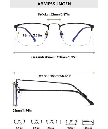Lanomi Photochrome Reading Glasses - Lightweight Titanium Half-Frame Sunglasses with Blue Light Filter & UV400 Protection for Men & Women - Black 3.0 Dioptria - Buy Online on GoSupps.com