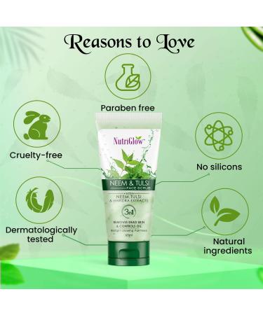 Nutriglow Neem & Tulsi Face Scrub with Oil Control Formula & Dead Skin Removal All Skin Types 65Ml - Buy Online on GoSupps.com