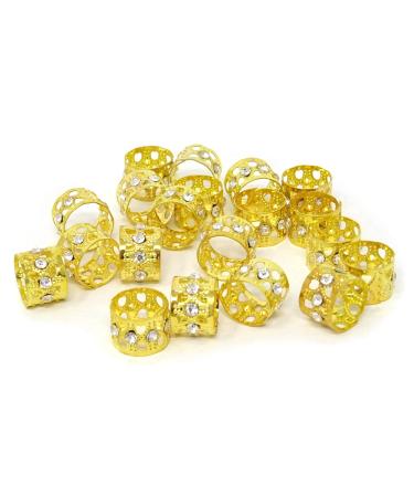 Honbay 20PCS Gold Rhinestone Hair Rings Dreadlocks Beads Braid Hair Cuffs Braiding Hair Jewelry (Heart Hollow Out)