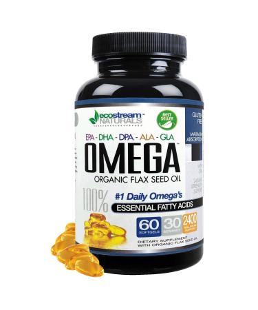 Omega 3-6-9 Blend with DPA EPA DHA ALA and GLA and Organic Flax Seed Oil Over 2 800 Milligram Strength - Gluten Free - Easy to Swallow - 60 SoftGels 60 Count (Pack of 1)