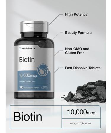 Biotin 10000mcg Fast Dissolve Tablets | 180 Count | Beauty Supplement | Vegetarian & Non-GMO | Gluten Free - Buy Online on GoSupps.com