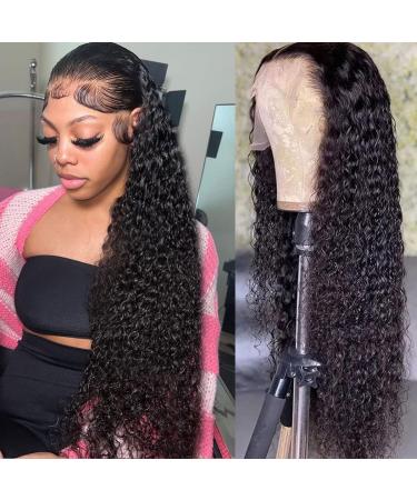 28 Inch HD Transparent Water Wave Lace Front Wigs Human Hair Wet and Wavy Lace Frontal Wigs for Black Women 13x4 Curly Lace Frontal Wigs Human Hair Pre Plucked with Baby Hair 180% Density Deep Curly Lace Wigs 28 Inch 13*...