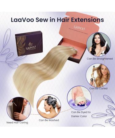 LAAVOO TREEEN Real Hair Extensions Weft - 50cm Blond Brown Sewing Extensions #P12/24 - 100g Premium Quality Tresses - Buy Online on GoSupps.com