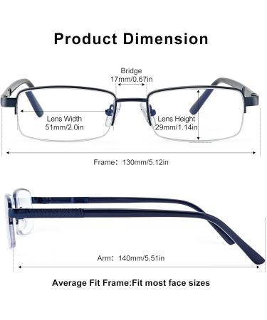 Madison Avenue Half Frame Reading Glasses for Men | Metal Blue Light Filter Rectangle Readers with Spring Hinges | 2.0x Magnification - Buy Online on GoSupps.com