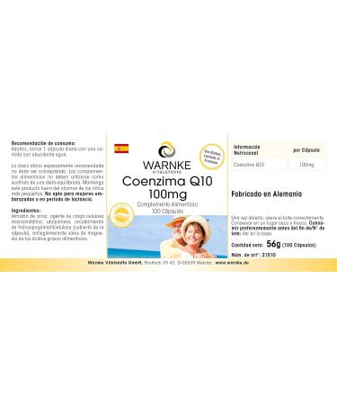 Coenzyme Q10 100mg - High Dose Ubiquinone Capsules - 100 Vegan Capsules | Warnke Vitalstoffe - German Pharmacy Quality - Buy Online on GoSupps.com