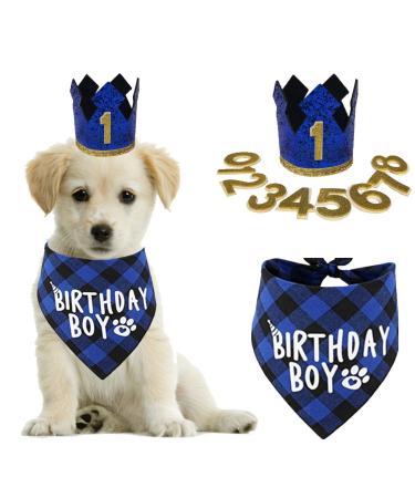Dog-birthday party accessories reusable dog birthday and bandana with numbers blue crown party use pet outfits accessories Party decoration for small medium-sized dogs and cats blue A - Buy Online on GoSupps.com
