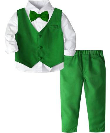 mintgreen Baby Boys Gentleman Suit Set Long Sleeve Shirt with Bowtie + Waistcoat + Pants Size: 1-4 Years Green 2-3 Years