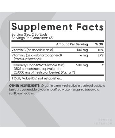 Sports Research Cranberry Whole Fruit Concentrate - 25,000mg Equivalent Fresh Cranberries - Pacran, Non-GMO, Gluten-Free (90 Softgels) - Buy Online on GoSupps.com