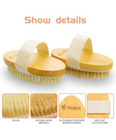 2 Pack Exfoliating Dry Brushes for Cellulite & Lymphatic Drainage - Body Scrub Set with Natural Bristles & Massage Nodules - Buy Online on GoSupps.com