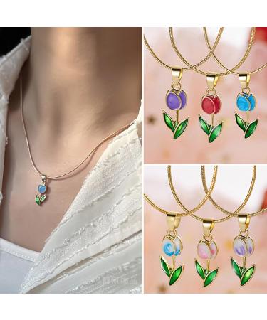 KUAIYIJU Simple Tulip Flower Pendant Necklace - Stylish Clavicle Chain Jewelry in Blue for Fashion Lovers - International Shipping Available - Buy Online on GoSupps.com
