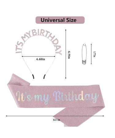 Araluky Glitter Happy Birthday Crown with Sash & Tiara - Pink | Women's Birthday Headband for Parties & Gifts - Buy Online on GoSupps.com