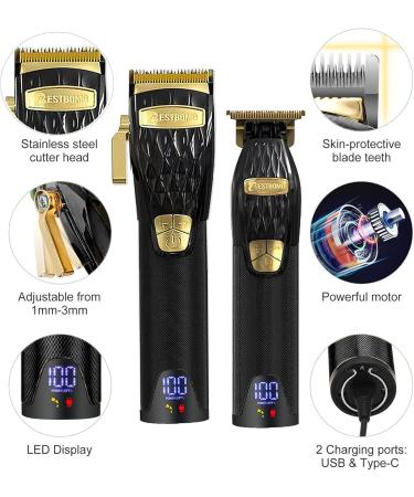 BESTBOMG Hair Clippers Men Professional Beard Trimmer with Rechargeable Base 5 Speed Cordless Electric Grooming Kits 6000RPM with LED Display and 2500mAh/2000mAh Built-in Battery(K38S+I38S) - Buy Online on GoSupps.com