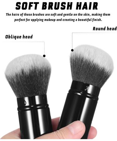 2 Pieces Retractable Makeup Blush Brush with Aluminium Handle Portable Powder Brush with Flat and Angled Top Blush Brush Set for Cosmetic Travel - Buy Online on GoSupps.com