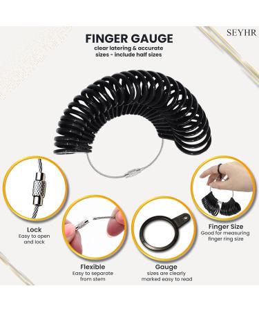 SEYHR Ring Sizer Measuring Tool Set - US Size 1-13 EU 41-76 Black Ring Sizing Kit with Transparent Adjuster & Microfiber Cloth - Pack of 7 - Buy Online on GoSupps.com