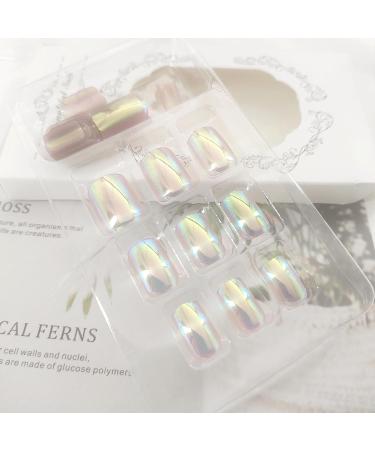 Chrome Press On Nails | Short Square Full Cover Fake Nails - 24 Pcs Glossy Acrylic Glue-On Designs for Women - Buy Online on GoSupps.com
