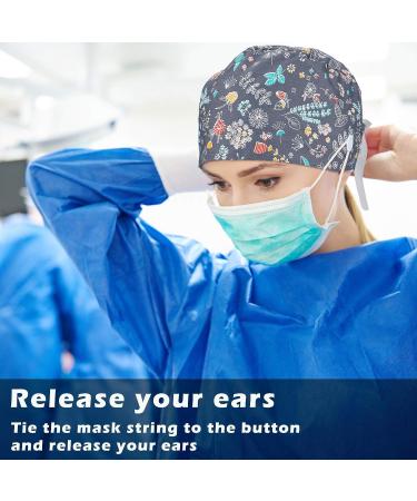 Adjustable Women's Scrub Caps with Buttons - 4 Pcs Nursing Bouffant Turban Hats (Fresh Style) - Buy Online on GoSupps.com