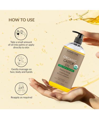 Majestic Pure Organic Castor Oil - 100% Pure Cold Pressed Hexane Free | Stimulate Growth for Hair Eyelashes & Nails | Moisturizing Body & Hair Oil - 16 Fl Oz - Buy Online on GoSupps.com