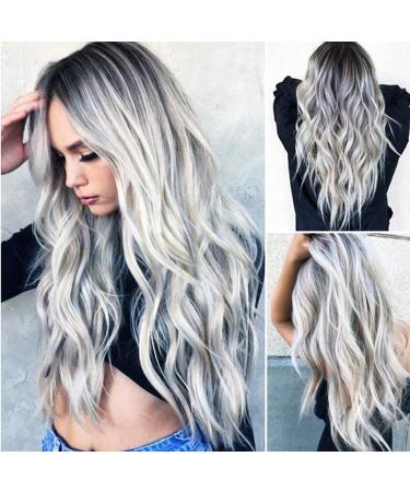 KKJKK Long Curly Grey Synthetic Wig - Middle Part Heat Resistant Fiber Hair for Women - Buy Online on GoSupps.com