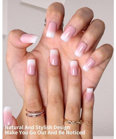 24 PCS Gradient Blush Square Press on Nails Kit for Women - Gel Acrylic Nail Art Set - Buy Online on GoSupps.com