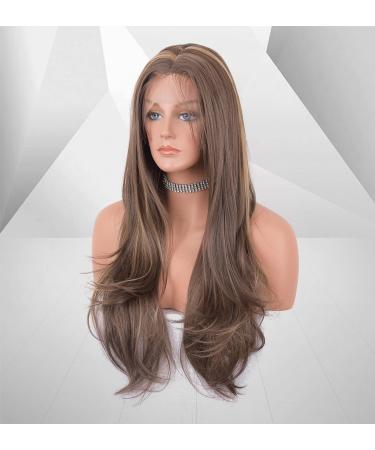 Vebonny 22-Inch Dark Brown & Blonde Highlights Lace Front Wig - Synthetic Straight Wig #097 - Buy Online on GoSupps.com