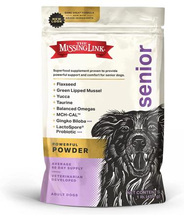Senior Dog Superfood Supplement Powder - Omega, Fiber, Mussel, Glucosamine, Probiotics, Yucca, Ginko Biloba - Supports Bones, Joints, Skin, Coat, Heart, Eyes, Memory & Cognition - 1lb - Buy Online on GoSupps.com