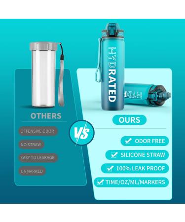 Qlur 1L BPA-Free Tritan Water Bottle with Straw | Time Marked Sports Bottle for Fitness School Yoga & Outdoor | 32oz Dark Blue - Buy Online on GoSupps.com
