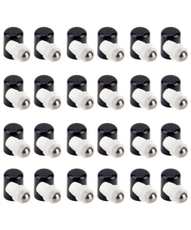 BENECREAT 24Sets Essential Oil Roller Inserts Kit Stainless Steel Roller Balls and Black Bottle Cap for 5 15ml Essential Oils Cosmetics Bottle 9mm inner diameter