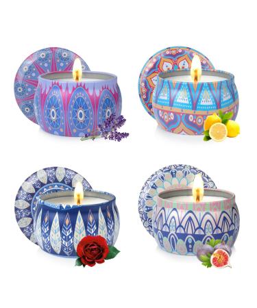 Scented Candles Gift Set 4 Pack Aromatherapy Candles for Home Scented 120H Long Burning Natural Soy Candles Stress Relief Candles Gifts for Women Ideal for Mother's Day Christmas Day Yoga Bath
