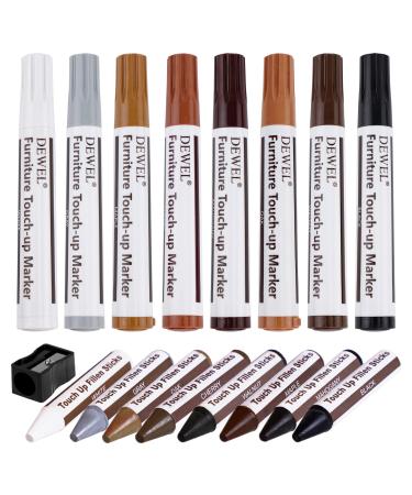 DEWEL Furniture Markers Touch Up, Upgrade Wood Furniture Repair Kit, Premium Wood Scratch Repair Markers and Wax Sticks for Wood Stains Scratches Hardwood Wooden Floor Tables, Set of 17 - Buy Online on GoSupps.com