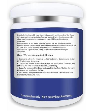 Ucuuba Butter | Kosmetische Qualit t | Reich an Myristins ure f r Hautpflege Balsame Seifen und Haarmasken | Ideal f r DIY-Sch nheitsformulierungen 500 g / 17 63 oz - Buy Online on GoSupps.com