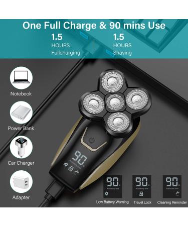 4-in-1 Electric Shaver for Men | Bald Head Shaver, Rechargeable Wet & Dry Razor, Grooming Kit with Clipper & Nose Trimmer - Black Gold - Buy Online on GoSupps.com
