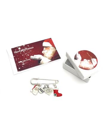 Baby's First Christmas 2023 Keepsake Brooch with Santa and Stocking Charms (Gift Box)