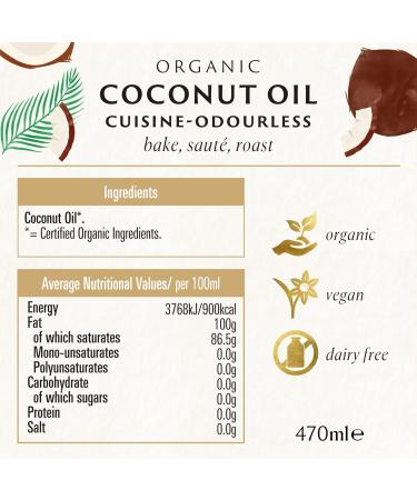 Biona Organic Coconut Oil 470ml - Mild & Odourless - Dairy-Free & Vegan - Ketogenic, 100% Natural - Ideal for Cooking, Roasting, Baking - (1 Pack - Buy Online on GoSupps.com