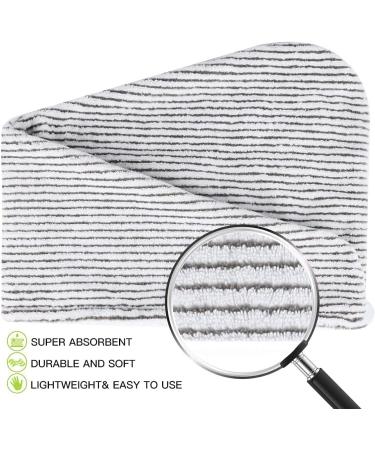 Microfiber Hair Towel Wrap for Women - 2 Pack Ultra Absorbent Fast Drying Turban for Thick & Curly Hair | White Stripe - Buy Online on GoSupps.com