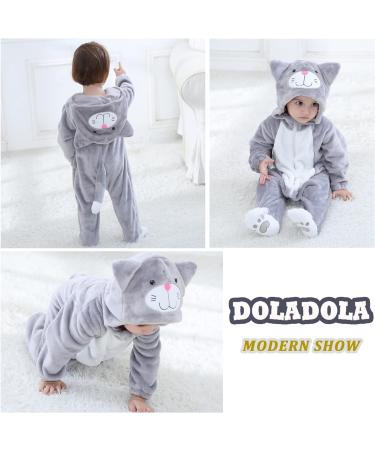 Doladola Unisex Baby Onesie | Cat Cartoon Hooded Romper 12-18 Months - Gray - Buy Online on GoSupps.com