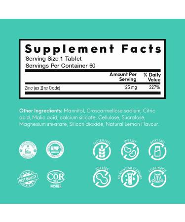 Nutrameltz Zinc 25 mg Supplement Dietary Immune Support Supplement Promotes Healthy Hair & Nails Boost Metabolism Regulation - Quick Dissolving Mouthwatering Lemon Flavour (60 Tablets) - Buy Online on GoSupps.com