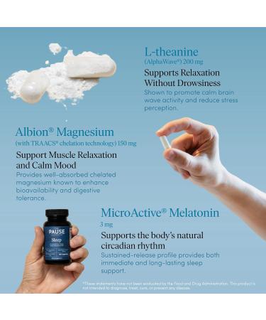 The 'Pause Life Sleep Supplement, Non Habit Forming Nighttime Blend of Magnesium, MicroActive Melatonin, & L Theanine, Sleep & Relaxation Support for Men & Women, Gluten Free, 60 Capsules, 30 Servings - Buy Online on GoSupps.com