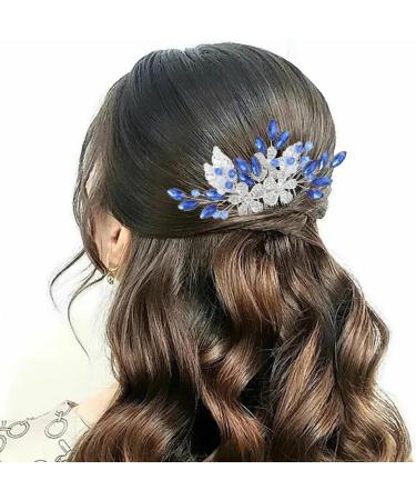 Flayem Wedding Hair Side Comb Bridal Blue Rhinestone Headpieces Flower Leaf Hair Comb Bride Bridesmaid Hair Accessories for Women - Buy Online on GoSupps.com