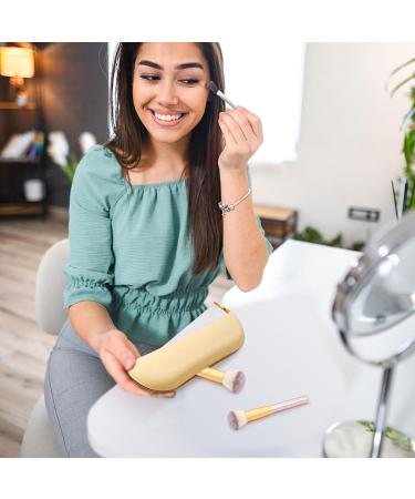 Travel Makeup Brush Holder - Yellow Silicone Portable Cosmetic Organizer for Face Brushes - Soft & Sleek Makeup Tools Bag - Buy Online on GoSupps.com