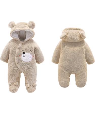 Newborn Cartoon Bear Snowsuit | Baby Infant Winter Coat | Footed Romper | Front Snaps | Warm Jumpsuit | Khaki 0-3 Months - Buy Online on GoSupps.com