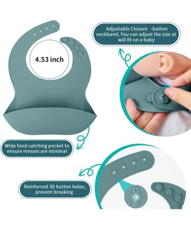 Baby Feeding Set: Silicone Bib, Suction Divided Bowl, Spoon, Fork - Toddler Utensils for Baby Led Weaning - 6 Months (Blue Green) - Buy Online on GoSupps.com