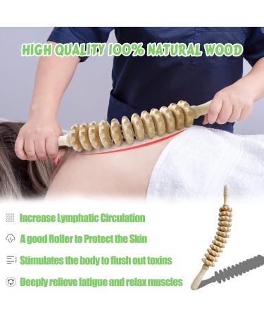Natural Wood Massage Roller with Handle - 44cm Deep Tissue & Cellulite Relief for Neck Legs Back & Body | 12 Rotatable Design - Buy Online on GoSupps.com