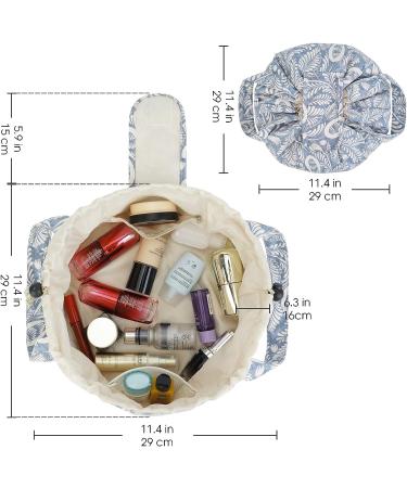 Barrel Drawstring Makeup Bag for Women - Large Cosmetic Toiletry Organizer (Blue Leaf) - Buy Online on GoSupps.com